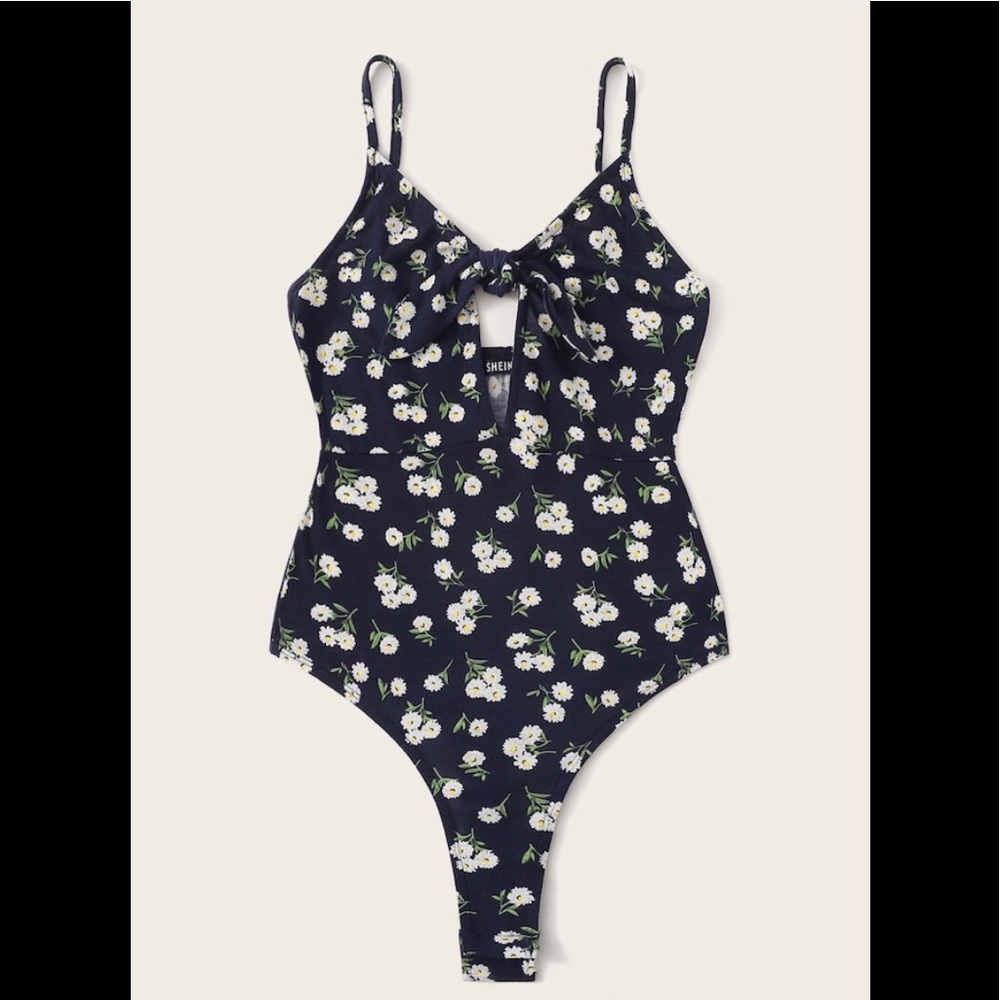 Floral front tie bodysuit